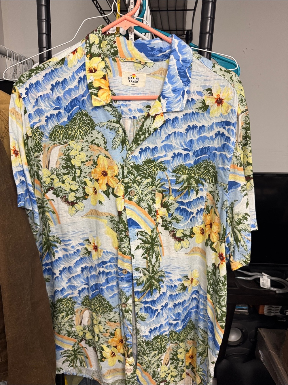 Marine Layer Blue & Yellow Tropical Hawaiian Short-Sleeve Shirt